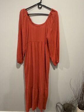 Universal Thread Rust Orange Maxi Dress with Puff Sleeves